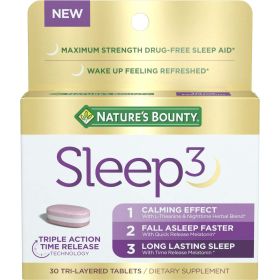 Nature's Bounty Sleep3 Melatonin, Maximum Strength Drug Free Sleep Aid, Tri-Layered Tablets, 10 mg, 30 Count