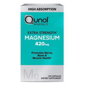 Qunol Magnesium Capsules (120 Count), High Absorption, 420mg, Extra Strength, Bone, Nerve, and Muscle Health Supplement