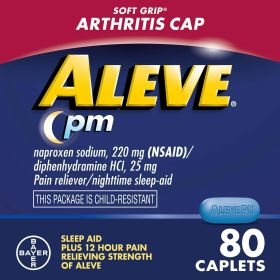 Aleve PM Easy Open Cap Pain Reliever & Nighttime Sleep Aid Caplets, 80 Count