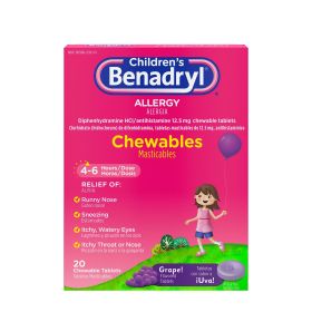 Children's Benadryl Allergy Relief Chewable Tablets;  Grape;  20 Count