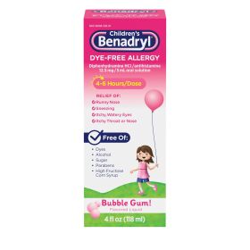 Children's Benadryl Dye-Free Allergy Liquid;  Bubble Gum;  4 fl oz