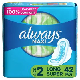 Always Maxi Daytime Pads with Wings Long Unscented;  42 Ct Size 2