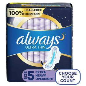 Always Ultra Thin Overnight Pads with Wings Extra Heavy Overnight Unscented;  46 Ct Size 5