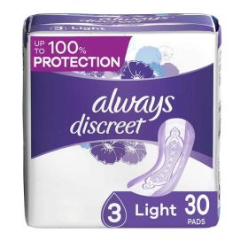 Always Discreet Incontinence Pads for Women Light;  30 Count